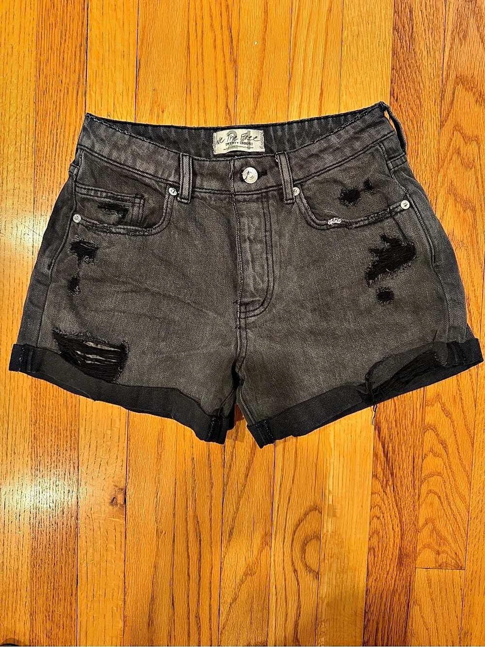 Free People Distressed Jean Shorts in Black, Waist 24